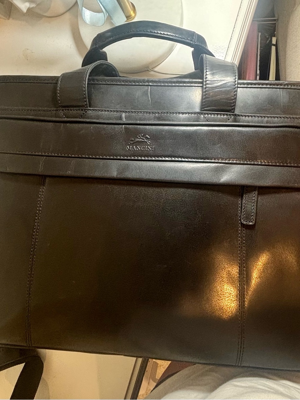 Black Leather Mancini Briefcase (Unisex/Men)